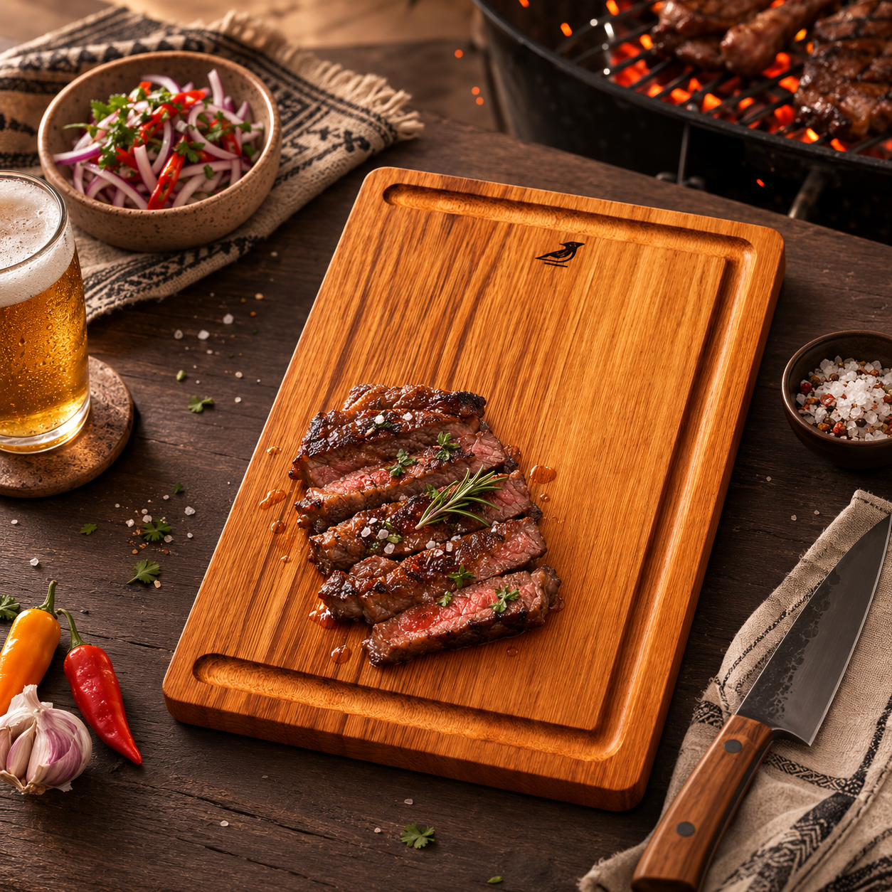 Tabla parrillera TAQTO utilizada en una parrilla contemporánea